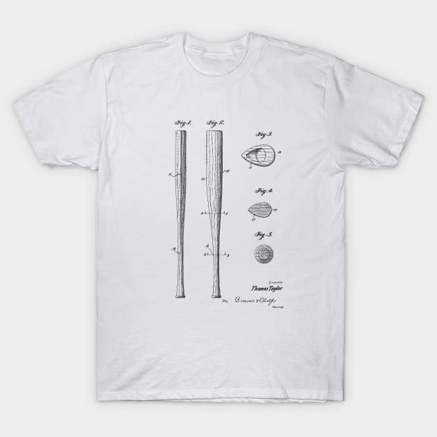 Baseball Bat Vintage Patent Hand Drawing T-Shirt by TheYoungDesigns